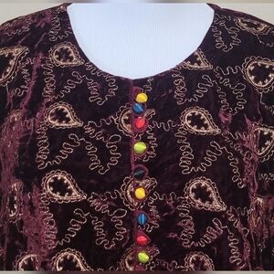 Embroidered Velvet Top with Colorful Buttons and Mirror work